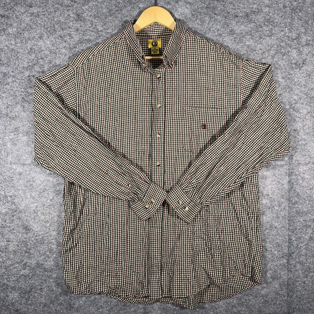 Duck Head Button-Down Shirt Mens XL Long Sleeve Red Tan Green Gingham Red Logo